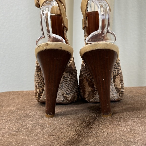 Devi Kroell Python High Heel Mule Cutout Slingback Sandal Stacked Peep Toe - Picture 8 of 11
